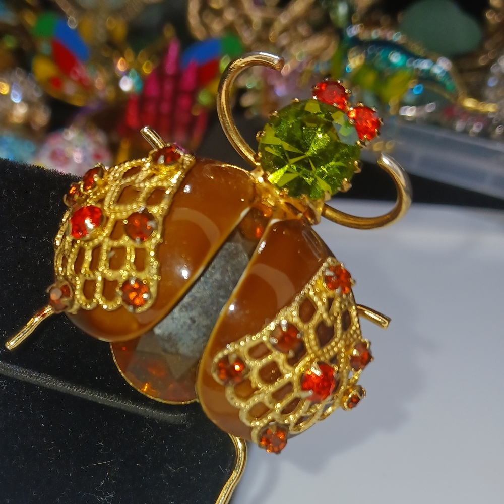 Vintage Insect Beetle Bug Rhinestone Brooch Pin Glass - Picture 7 of 16